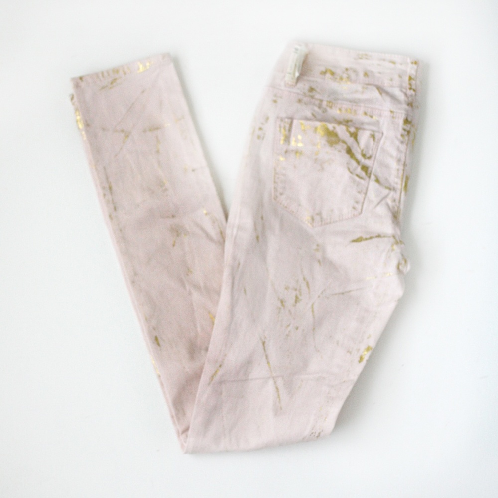 Vanilla Star pink gold splatter skinny jeans